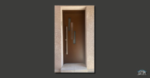Porte d’entrée en aluminium marron Kline modèle JAZZY par GMA Fenêtres Alès