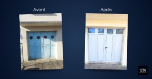 Porte de garage battante en aluminium isolé avec hublots par GMA Fenêtres à Alès